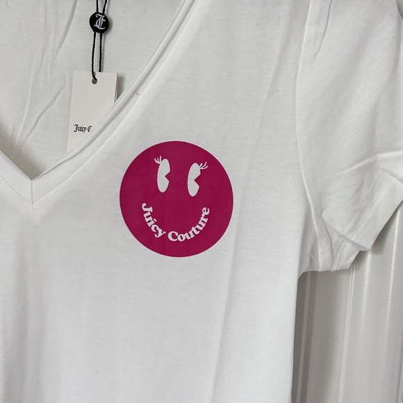 NWT Juicy Couture Sz Small Smile Cotton Modal V-Neck Short Sleeve White T Shirt - Picture 3 of 7